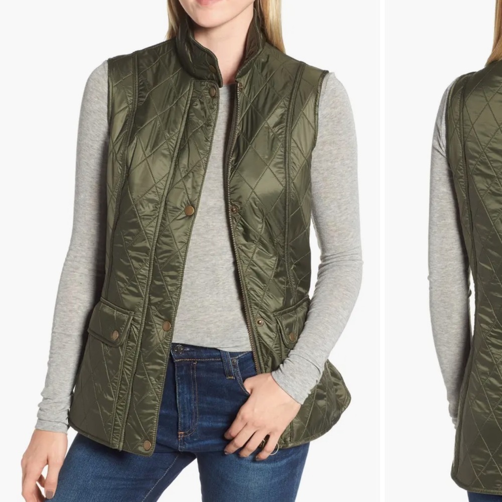 Barbour Olive Quilted Women's Vest size Usa 8 Euro 38
